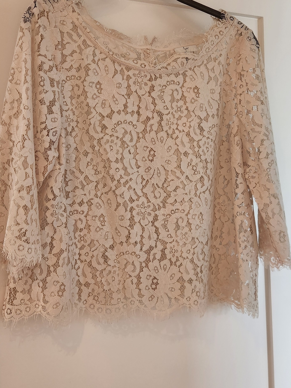 Joie Cream Floral Lace 3/4 Sleeve Blouse